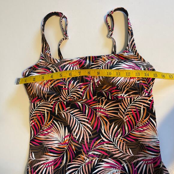 Lands' End Tropical Tankini Swim Top Womens Sz 8 Petite 8P Brown Pink Hawaiian - Picture 6 of 7
